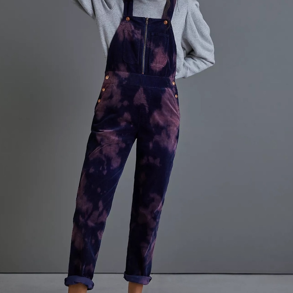 NWT Anthropologie Pilcro Corduroy Overalls Size 31 Purple Navy